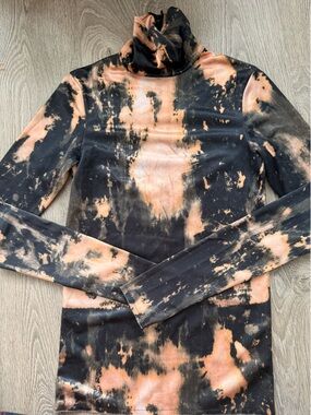 Acne Tie-Dye Turtleneck Long Sleeve Top - Black & Peach